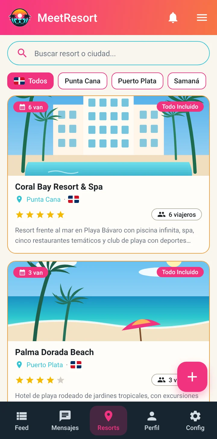 Lista de resorts filtrada por zona